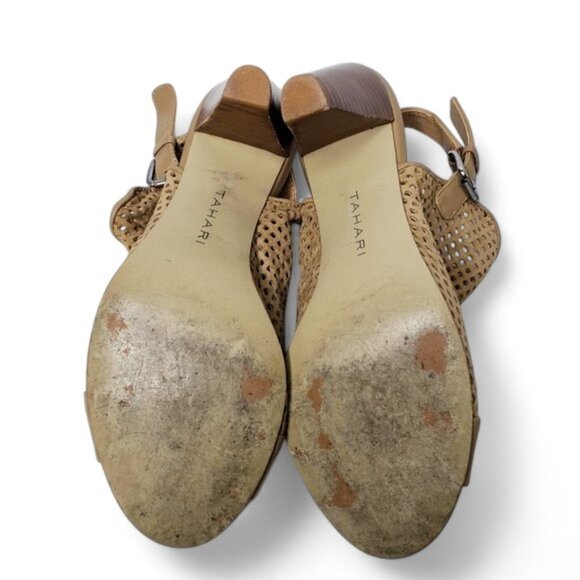 Tahari Eloise Perforated Suede Slingback Heels Women's Tan Peep Toe Bootie 7 - Picture 10 of 11